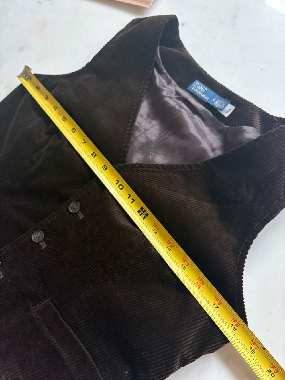 Polo Ralph Lauren Women’s Corduroy Vest Brown Tuxedo Cotton Button Up Waistcoat - Picture 10 of 12